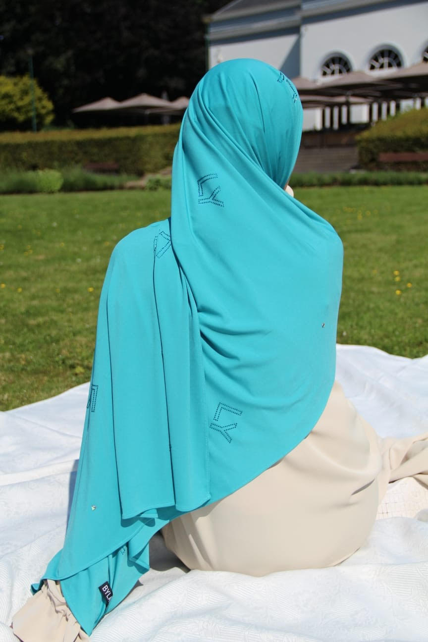 Hijab Jersey Premium strass Turquoise & Diamond