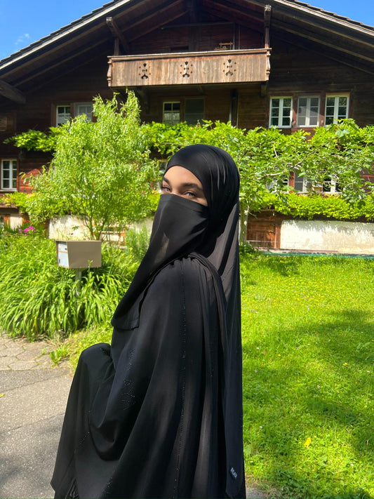 Hijab en jersey premium à strass Black & Prestige