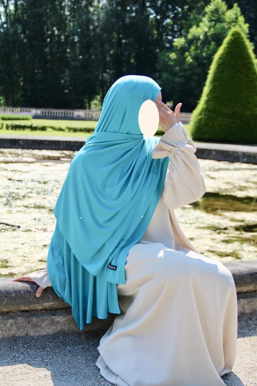 Hijab Jersey Premium strasssteentjes Turkoois &amp; Diamant